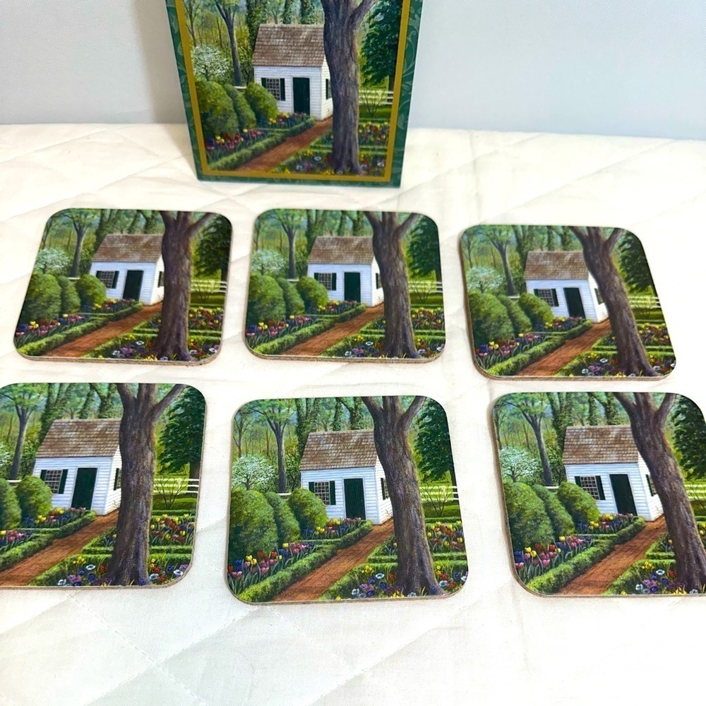 Legacy By Yesterboard 1996 Set Of 6 Coasters With Box Cottage House Garden New